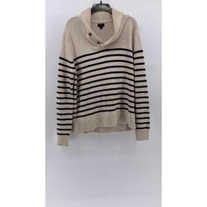 J.CREW Men’s Beige-Navy Striped Two-Button Shawl-Collar Long Sleeve Sweater SZ L